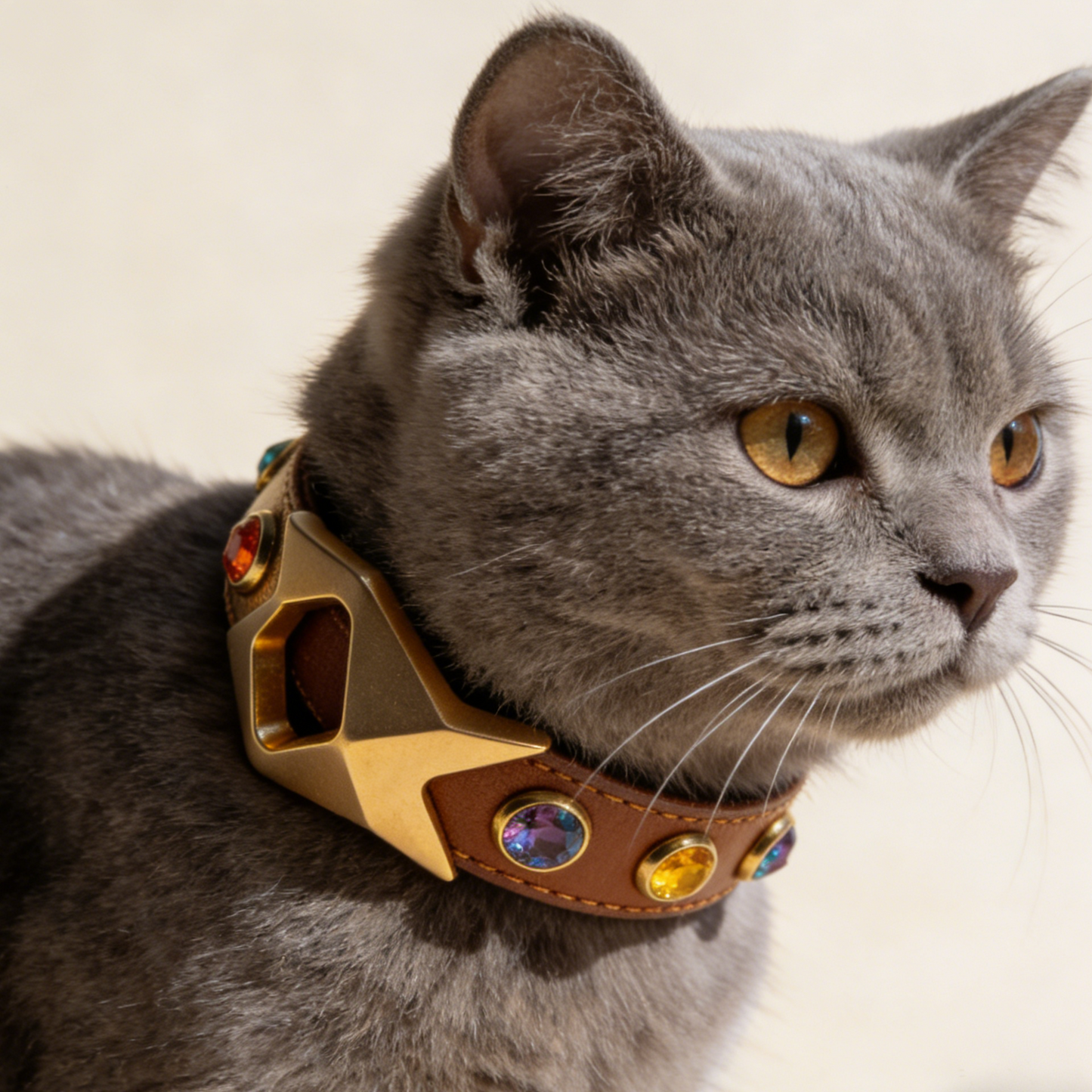 Luxury Gemstone Pet Collar | Gold Star Leather Dog Collar for Stylish Pups