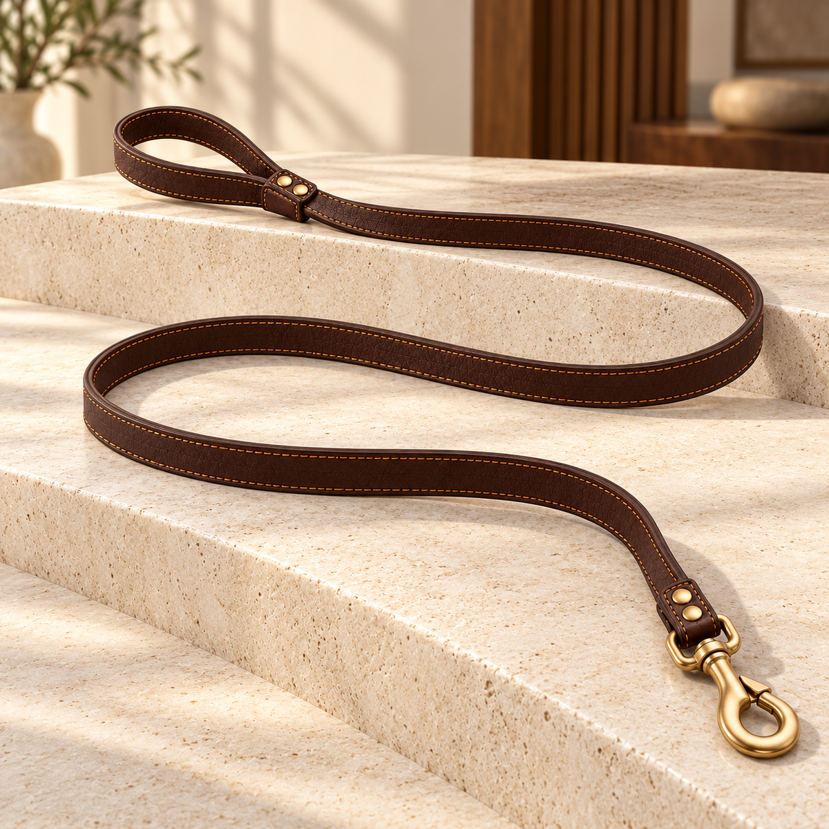 Kindwellia Dark Brown Short Pet Leash with Gold-Tone Studs and Clip