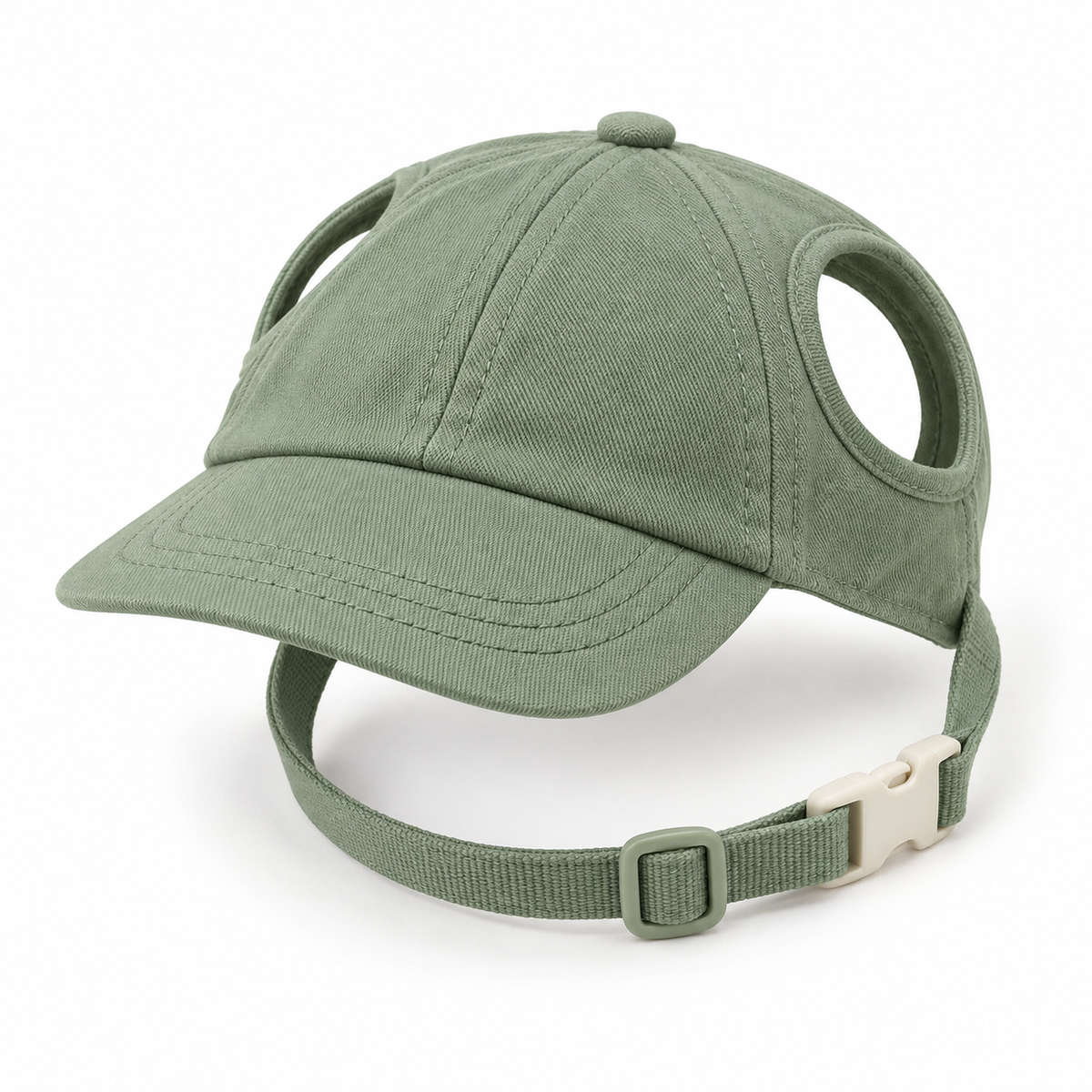 Kindwellia Sage Green Pet Baseball Cap with Ear Openings and Adjustable Chin Strap
