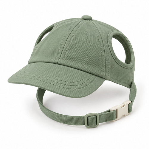 Kindwellia Sage Green Pet Baseball Cap with Ear Openings and Adjustable Chin Strap