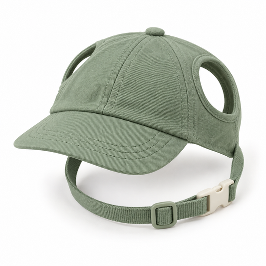 Kindwellia Sage Green Pet Baseball Cap with Ear Openings and Adjustable Chin Strap