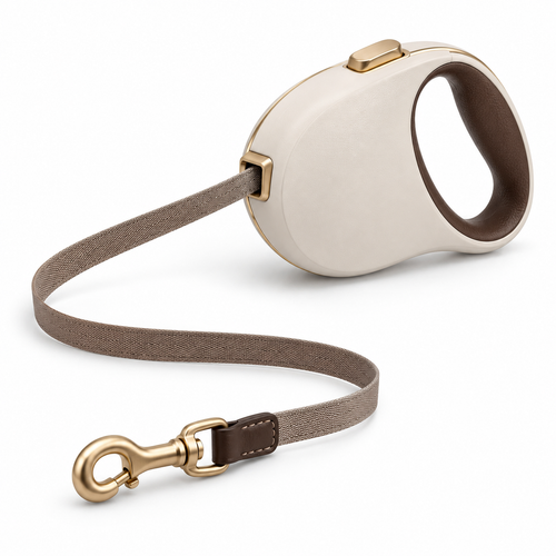 Kindwellia Cream Pet Leash with Oval Handle and Gold-Tone Accents