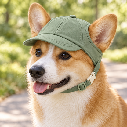 Kindwellia Sage Green Pet Baseball Cap with Ear Openings and Adjustable Chin Strap