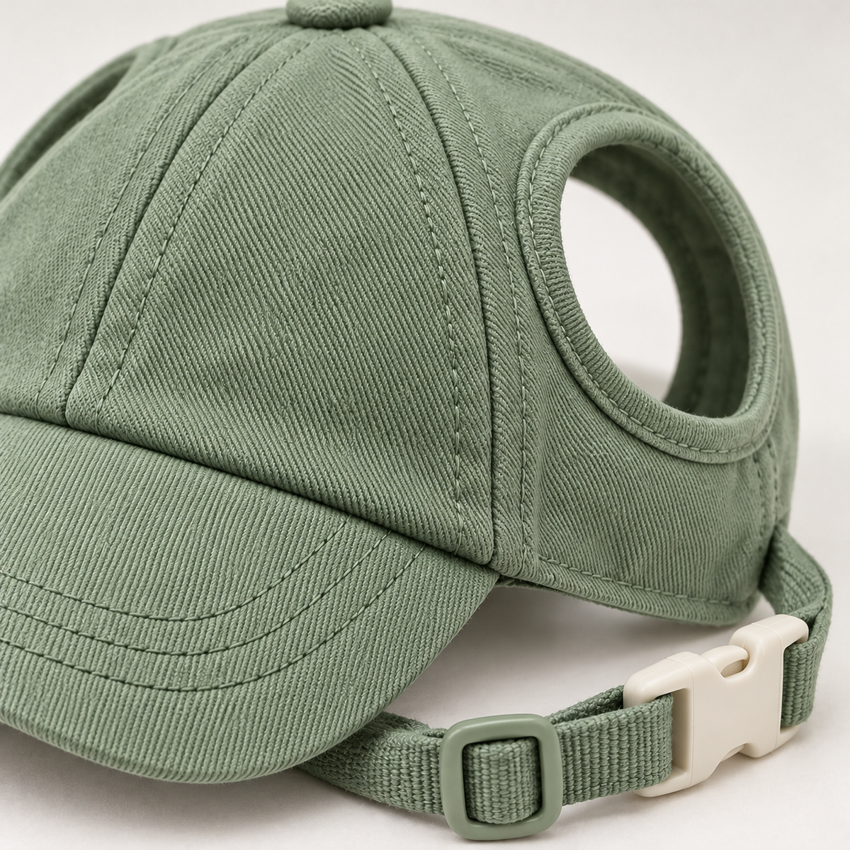 Kindwellia Sage Green Pet Baseball Cap with Ear Openings and Adjustable Chin Strap