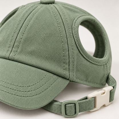 Kindwellia Sage Green Pet Baseball Cap with Ear Openings and Adjustable Chin Strap