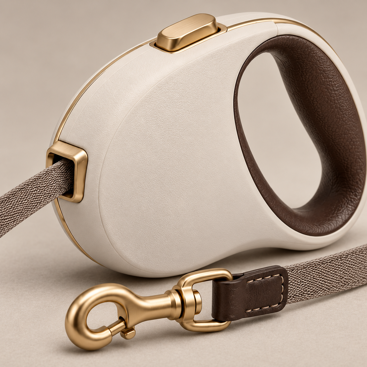 Kindwellia Cream Pet Leash with Oval Handle and Gold-Tone Accents