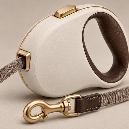 Kindwellia Cream Pet Leash with Oval Handle and Gold-Tone Accents