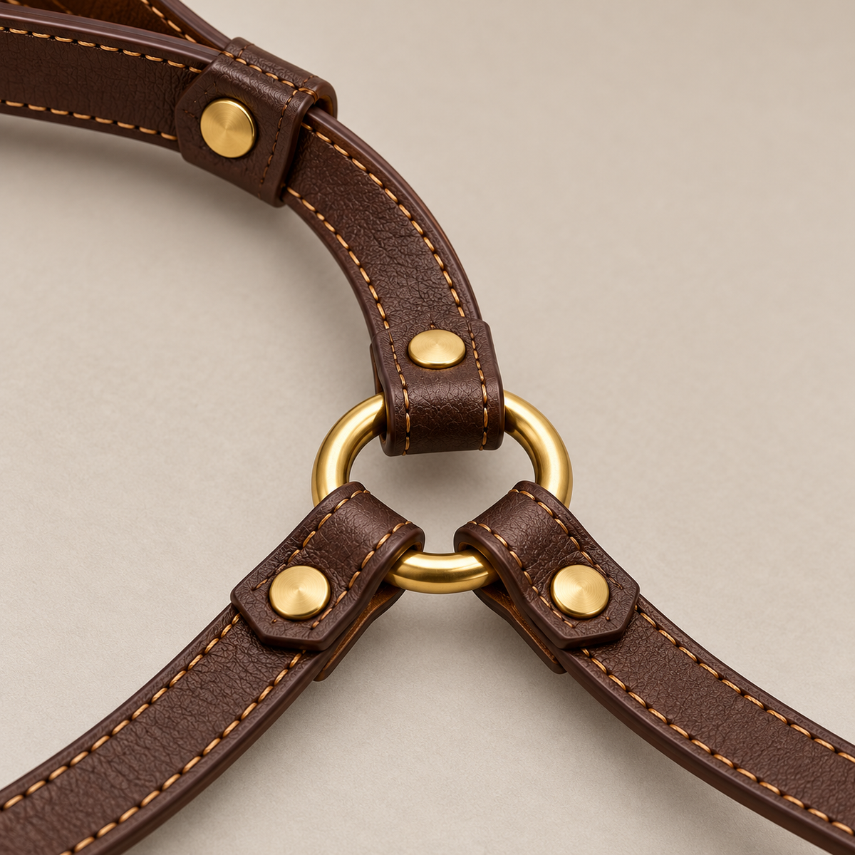 Kindwellia Dark Brown Split Pet Leash with Dual Clips and Gold-Tone Details