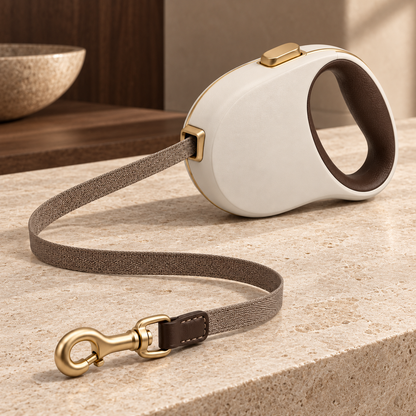 Kindwellia Cream Pet Leash with Oval Handle and Gold-Tone Accents