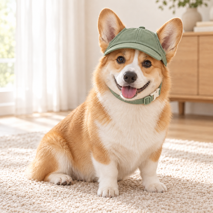 Kindwellia Sage Green Pet Baseball Cap with Ear Openings and Adjustable Chin Strap