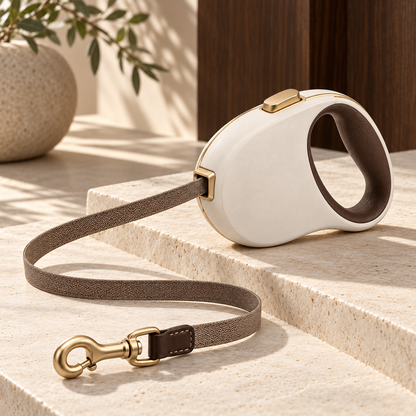 Kindwellia Cream Pet Leash with Oval Handle and Gold-Tone Accents