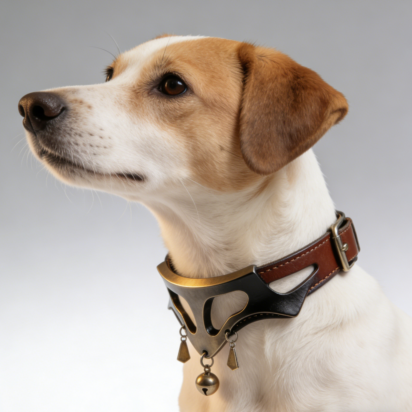 Handcrafted Leather Dog Collar with Vintage Bell | Unique Hollow Metal Design | Medium Large Dogs