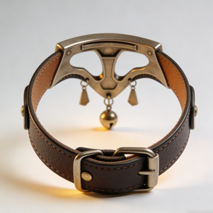 Handcrafted Leather Dog Collar with Vintage Bell | Unique Hollow Metal Design | Medium Large Dogs