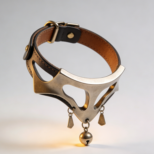 Handcrafted Leather Dog Collar with Vintage Bell | Unique Hollow Metal Design | Medium Large Dogs