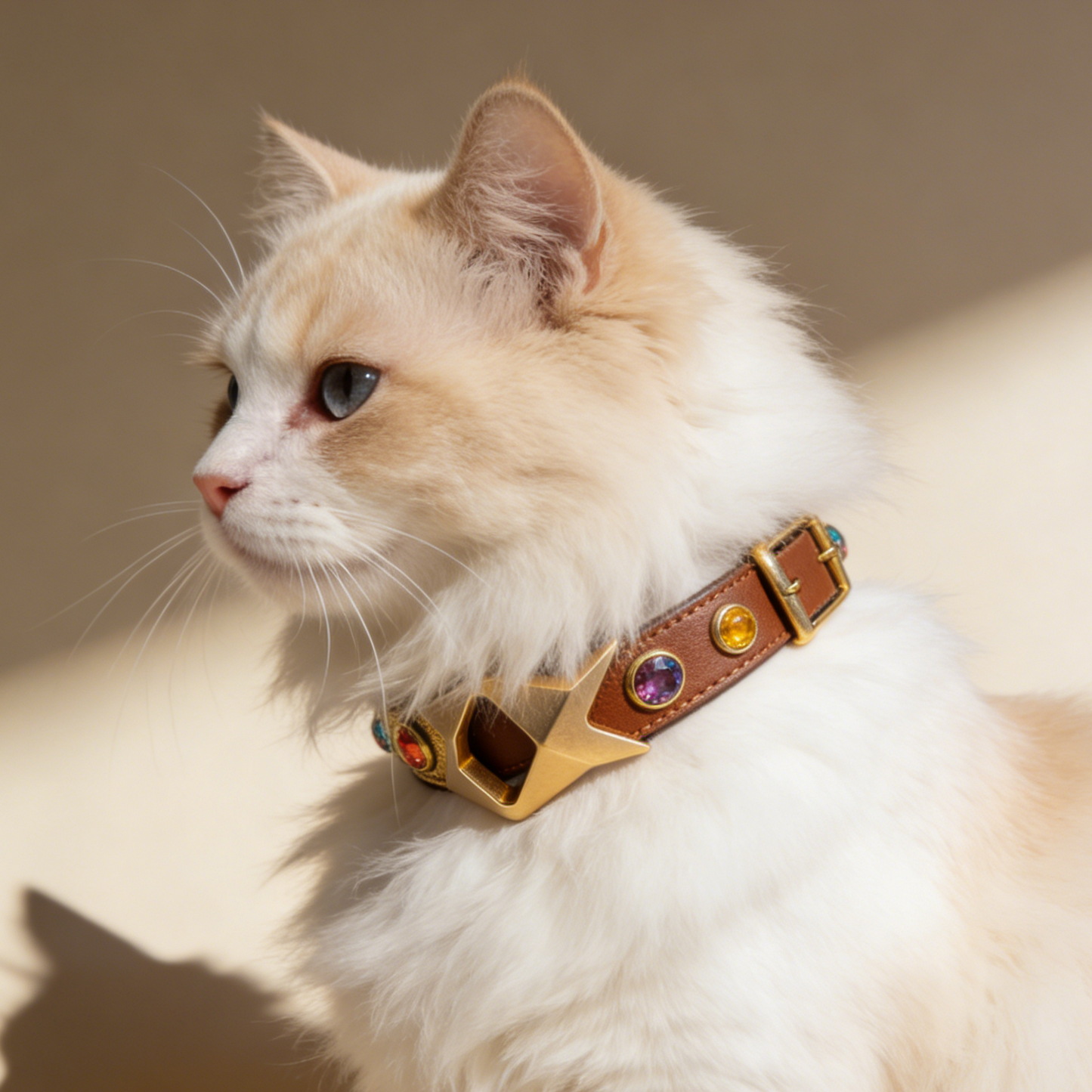 Luxury Gemstone Pet Collar | Gold Star Leather Dog Collar for Stylish Pups