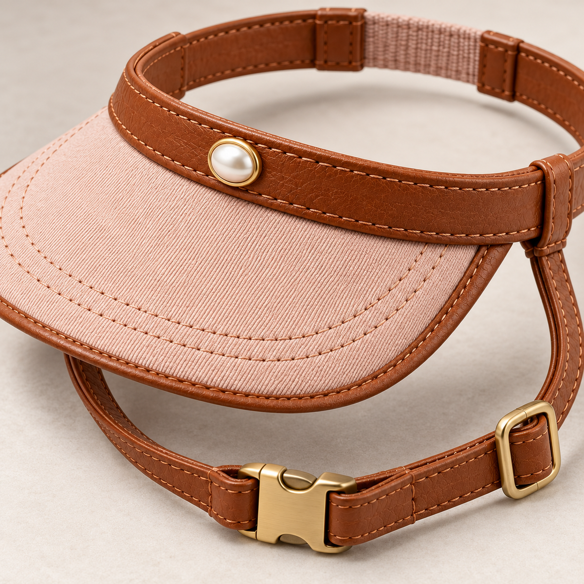 Kindwellia Blush Pink Pet Visor with Brown Trim and Pearl-Look Accent