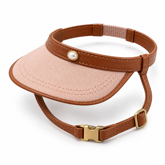 Kindwellia Blush Pink Pet Visor with Brown Trim and Pearl-Look Accent