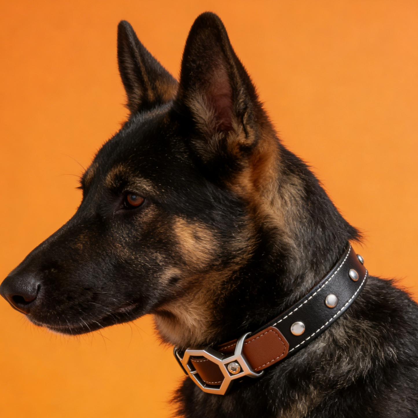Hexagon Metal Frame Dog Collar | Tactical Style Leather Collar for Medium Large Dogs