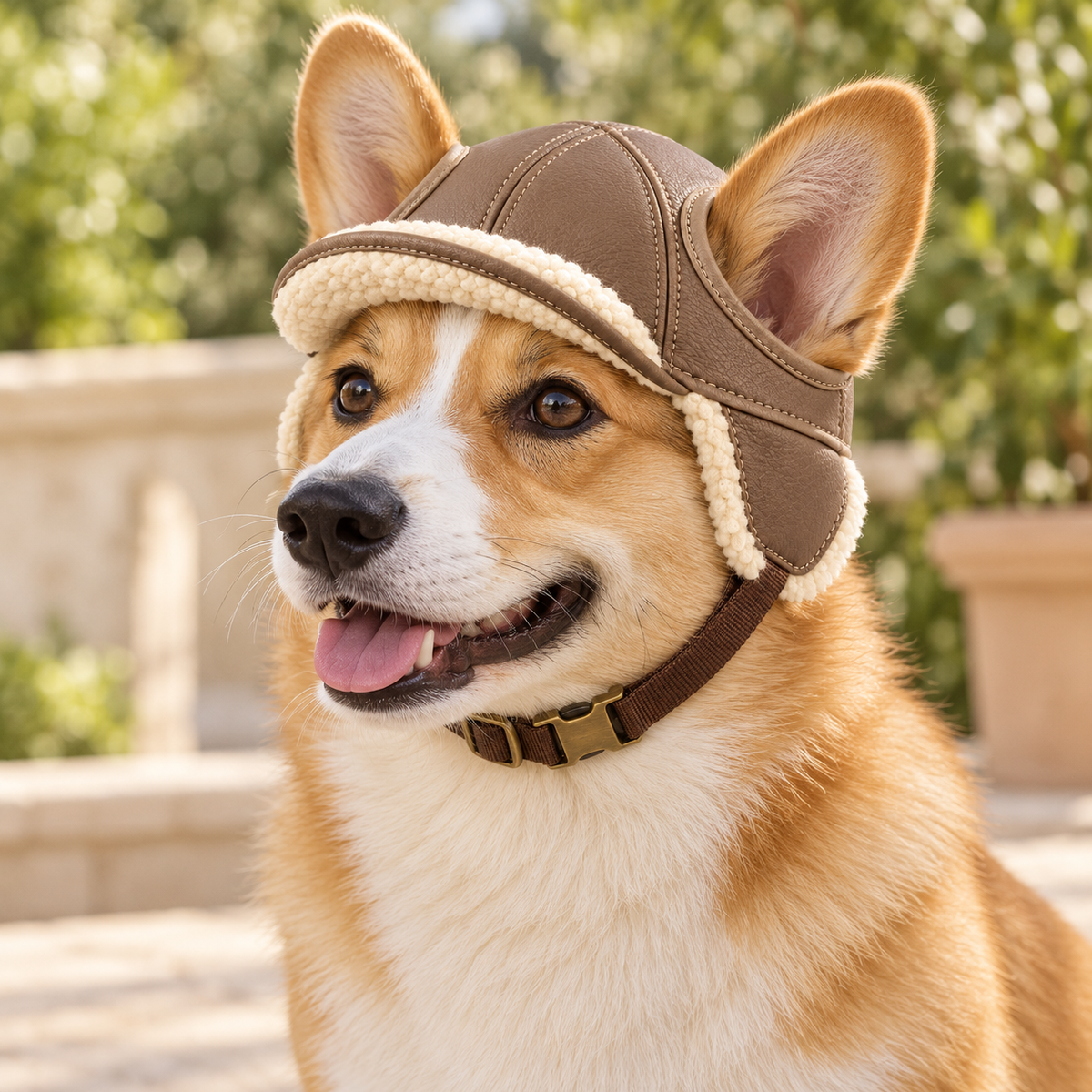Kindwellia Taupe Pet Aviator Hat with Cream Textured Trim