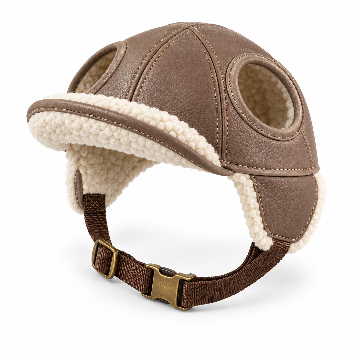 Kindwellia Taupe Pet Aviator Hat with Cream Textured Trim