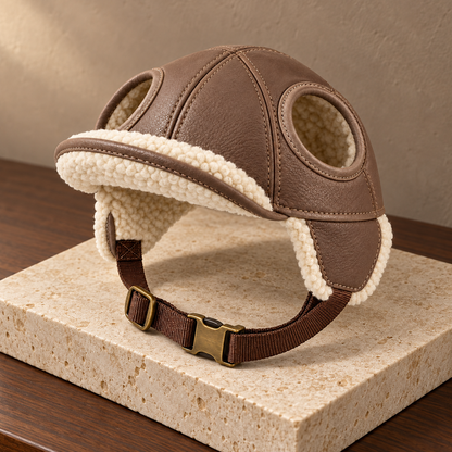 Kindwellia Taupe Pet Aviator Hat with Cream Textured Trim