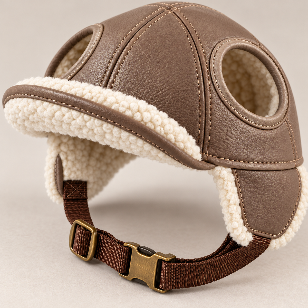 Kindwellia Taupe Pet Aviator Hat with Cream Textured Trim