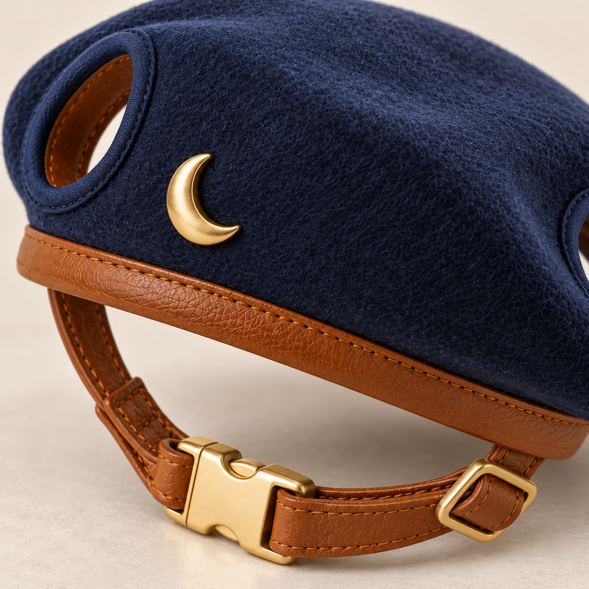Kindwellia Navy Pet Beret with Gold-Tone Crescent Moon Accent