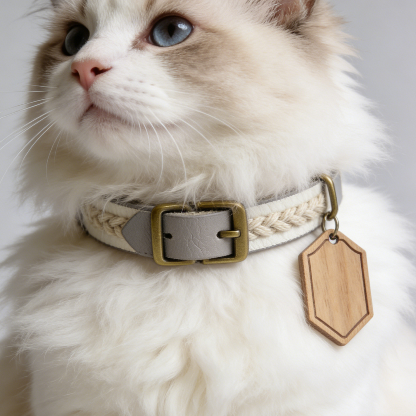 The "Linen Shield" | Hand-Braided Leather Collar with Customizable Wooden Tag