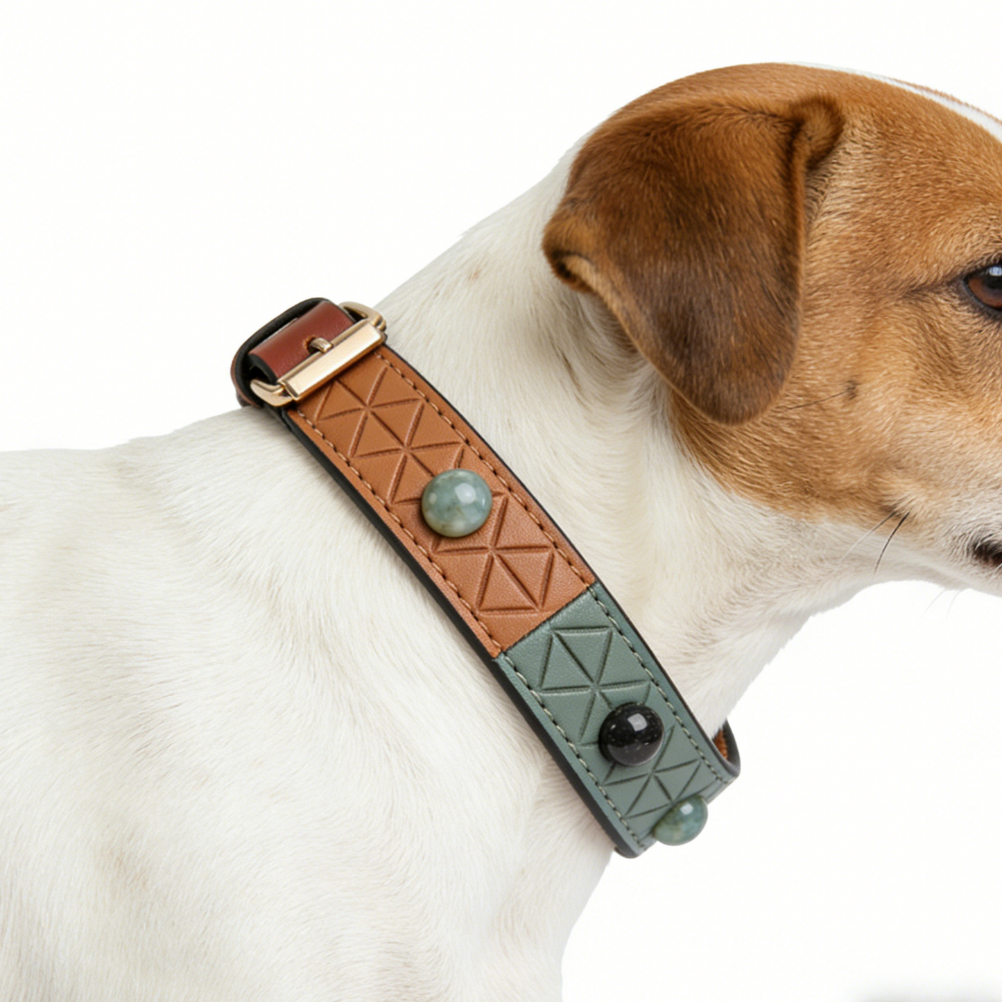 The "Jade Geo" | Luxury Two-Tone Leather Collar with Semi-Precious Stone Accents