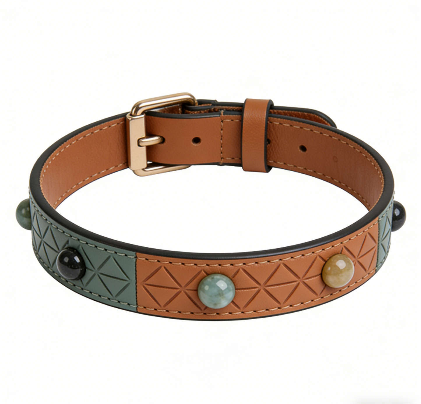 The "Jade Geo" | Luxury Two-Tone Leather Collar with Semi-Precious Stone Accents