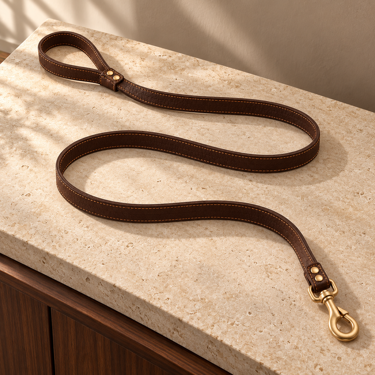 Kindwellia Dark Brown Short Pet Leash with Gold-Tone Studs and Clip