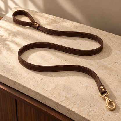 Kindwellia Dark Brown Short Pet Leash with Gold-Tone Studs and Clip