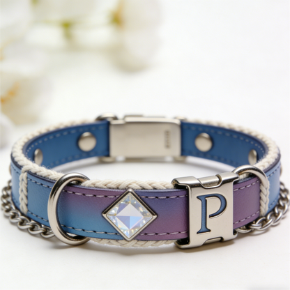 The "Aurora Chain" | Ombre Leather Collar with Crystal Accent & Customizable Buckle