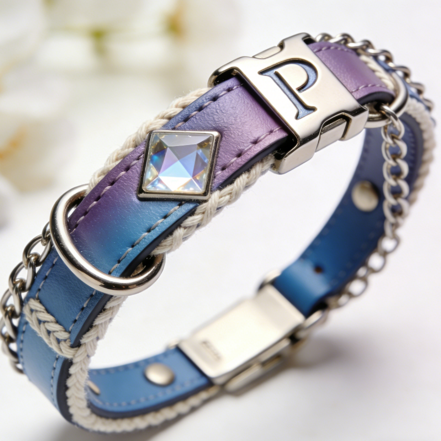 The "Aurora Chain" | Ombre Leather Collar with Crystal Accent & Customizable Buckle