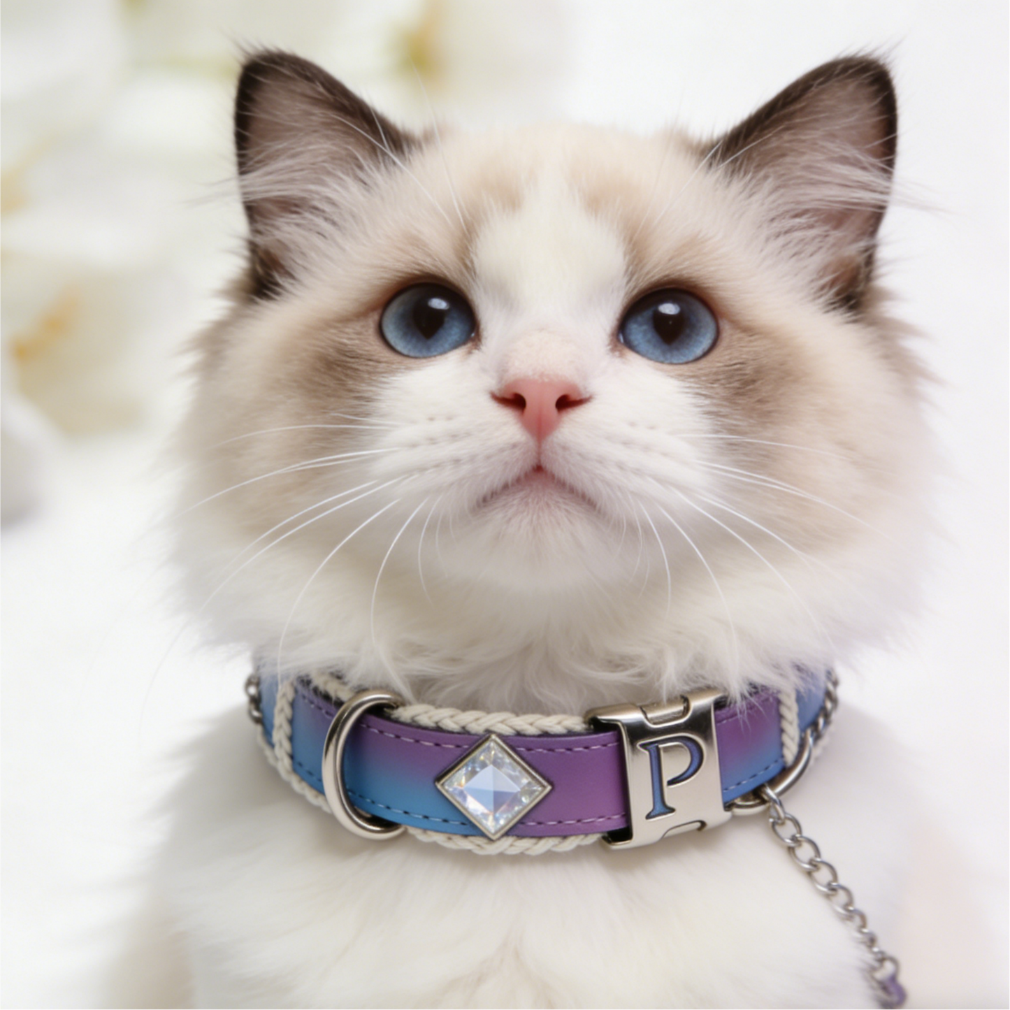 The "Aurora Chain" | Ombre Leather Collar with Crystal Accent & Customizable Buckle